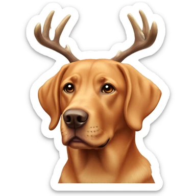 Red Labrador retriever with antler headband sticker