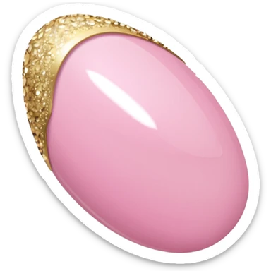 Short almond nails that are pink with gold  sticker