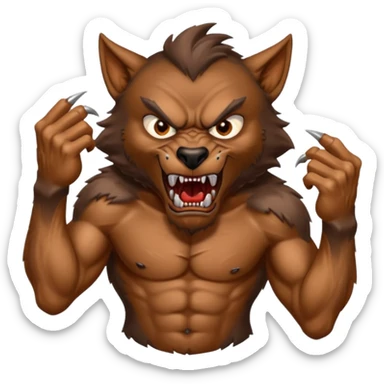 Create an emoji of Werewolf half bodied till waist sharp nails angry face brown sticker