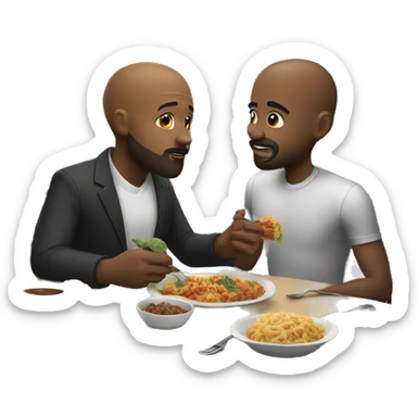 Black bald guy with facial hair, eating at the dinner table with white boy sticker