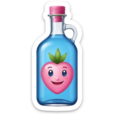 Smiling bottle of oil blue top pink outside with logo that says berry oil sticker