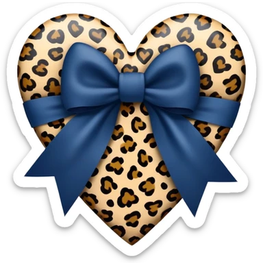 Navy Blue heart with leopard print bow in the centre sticker