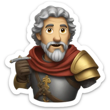 medieval man with a sword coming out of his mouth, looking up sticker
