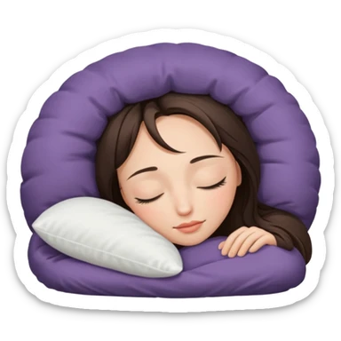 a beautiful brunette girl sleeping with a white pillow under her head  sticker
