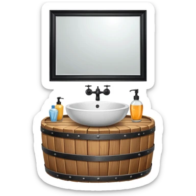 sink on a barrel bathroom with mirror sticker