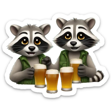 two raccoons drinking beer sticker