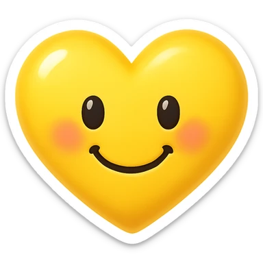 a cute yellow heart emoji, shiny, with a smiling face, blushing cheeks sticker