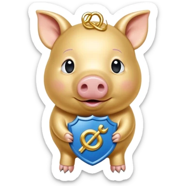 Ein stilisiertes Sparschwein, in das von oben eine Münze fällt. Daneben oder leicht dahinter ein kleines Schild, das Sicherheit symbolisiert. sticker
