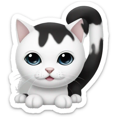 white cat with black ears,black dot above right eye, black tail and has black dot on right side of body sticker