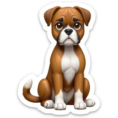 cinematic-[boxer dog]-realistic-full-body-sitting-emoji,-tail-resting-loosely-beside-its-paws,-head-tilted-dramatically,-sleek-[brown]-fur,-simplified-yet-realistic-focused-features,-highly-detailed,-glowing-with-an-almost-sarcastic-glow sticker