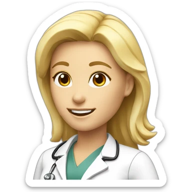 A blonde female doctor face, happy, oblique view sticker