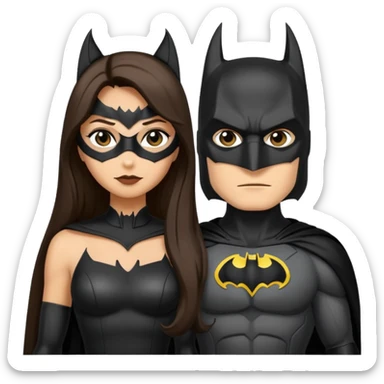 Tan Batman and tan catwoman with long dark hair sticker