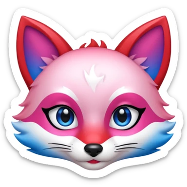 Mascara Kitsune Azul, Vermelho e Rosa degrade sticker