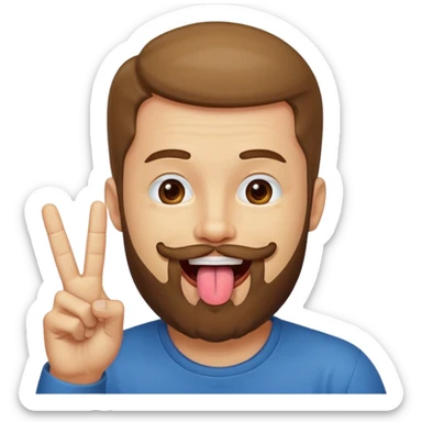Man with beard sticking tongue out with peace sign up to tongue sticker