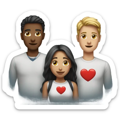 two guys and one girl with a heart sticker