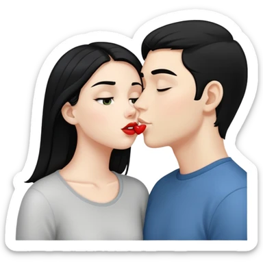 White girl with black hair kissing white boy with black  hair sticker