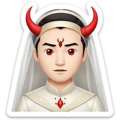 an asian male bride with the face of devil in wedding dress sticker