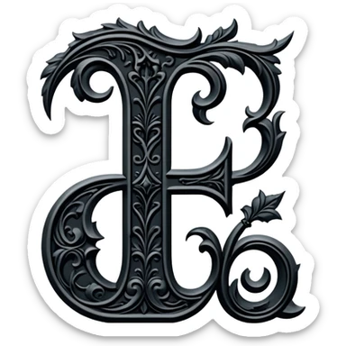 Black gothic Victorian , letter “F” of the alphabet sticker
