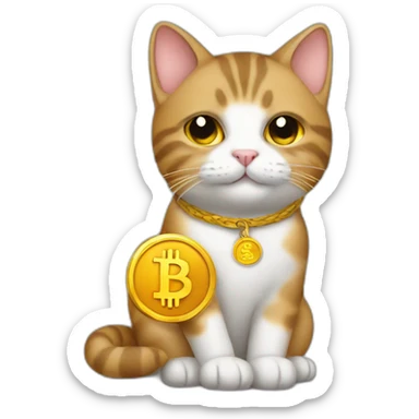cute cat holding a bitcoin sticker