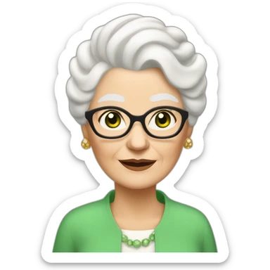 old white woman grandma with Chanel white hair in a bun, white skin, green eyes sticker