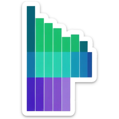 Bar chart with 3 bars and blue, green and violet colors sticker