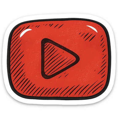 puffy cartoonish YouTube logo in red, rounded bubble-like shape, bold outlines, deep shadows, bright highlights, no background, juicy outlined style sticker