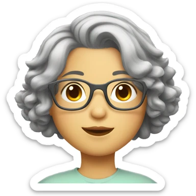 Female grey short bouncy hair glasses love heart sticker