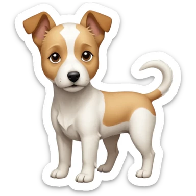 a full body facing front on of a buff white parson russell terrier looking dog the size of a kelpie with light brown long ears resting on its face and a light brown patch above one eye and a large snout. the rest of the dog is completely white.  sticker