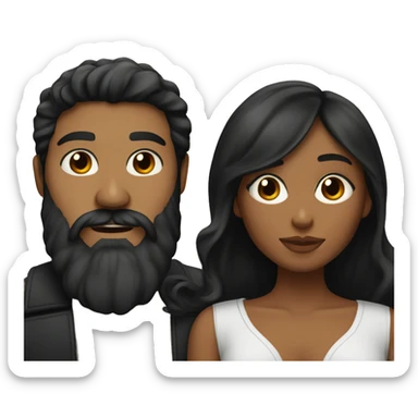 Medium skinned toned bearded man with black kissing medium skin toned girl with black long hair sticker