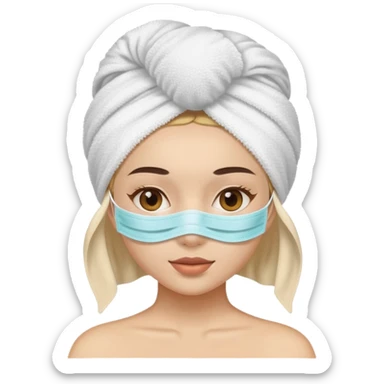 Chica con mascarilla y una tualla en la cabeza sticker