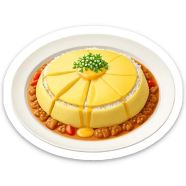Tasty omurice with a big portion of rice dish on a big plate (no tomatoes, no beans)   sticker