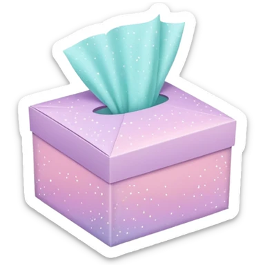 Cute emoji-style illustration of a small aesthetic packaging box with tissue paper and sparkles, pastel neutral tones, minimal design, clean background. sticker