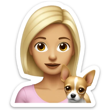 mujer con pelo muy corto rubio y su perro Chihuahua sticker