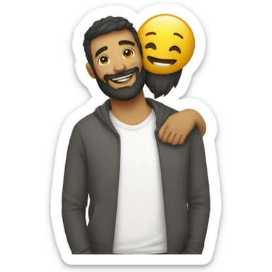Smiley face hugging a man with beard sticker