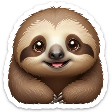 Cinematic Cute Sloth Portrait Emoji, Head tilted playfully and inquisitively, with a delightfully relaxed expression accented by a soft, fuzzy Fur and round, sparkling eyes filled with charm, Simplified yet irresistibly adorable features, highly detailed, glowing with a warm, gentle glow, high shine, affectionate and laid-back, stylized with a touch of whimsical laziness, bright and endearing, soft glowing outline, capturing the essence of a mischievous yet loving sloth that seems as if it could slowly dangle out of the screen into your arms! sticker