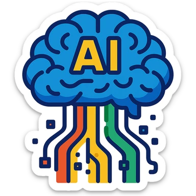AI brain with colorful data streams sticker