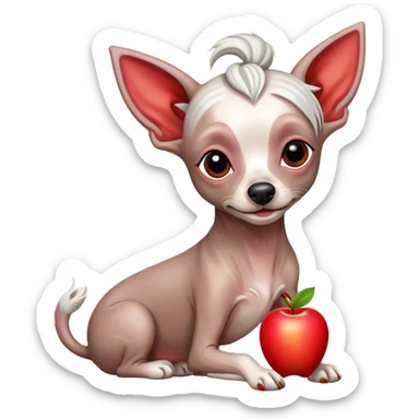 Chinese crested dog eating Apple sticker