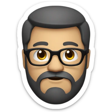 Mid age angry chubby developer with light brown skin long beards and glasses and a very short black hair sticker