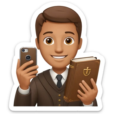 un homme avec une bible a la main qui fais un selfie  sticker
