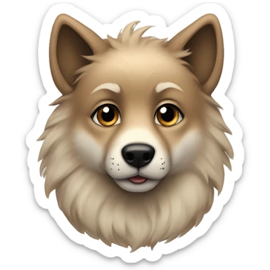 a light brown puppy-like wolf with black ears, black eyes sticker