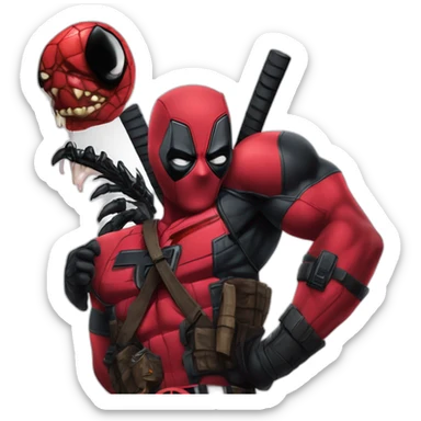 Deadpool qui fait un câlin à Venom sticker