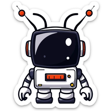 Retro-futuristic robot with a boxy head and antennas sticker