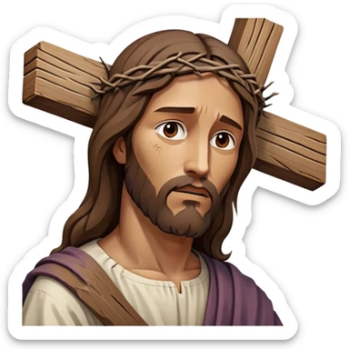 Jesus carrying the cross, focus on face and cross sticker
