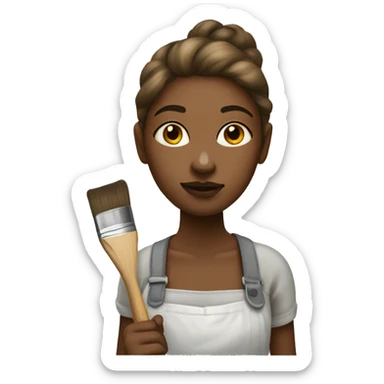 female painter with palette smeared with paint and a brush  sticker