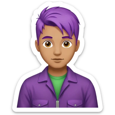 Man with purple hair in a green jumpsuit sticker