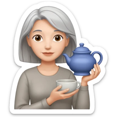 Woman with grey hair with ceramics sticker