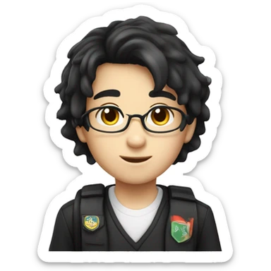 Boy student black hair wear uniform no carry bag sticker