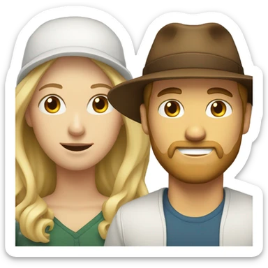 White male  wearing a hat with a beard and brown hair, white female with short blonde hair  sticker