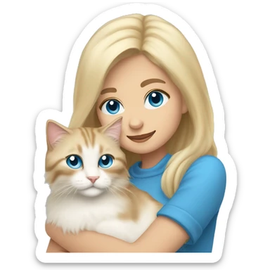Pretty Blonde haired blue eyed woman snuggling a Siberian cat sticker
