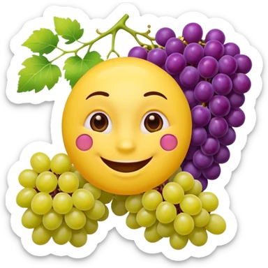 Yellow circular emoji eating grapes sticker